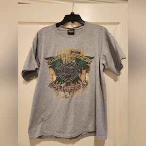 Harley-Davidson Gray Tee with Green and Gold Graphic, Size L